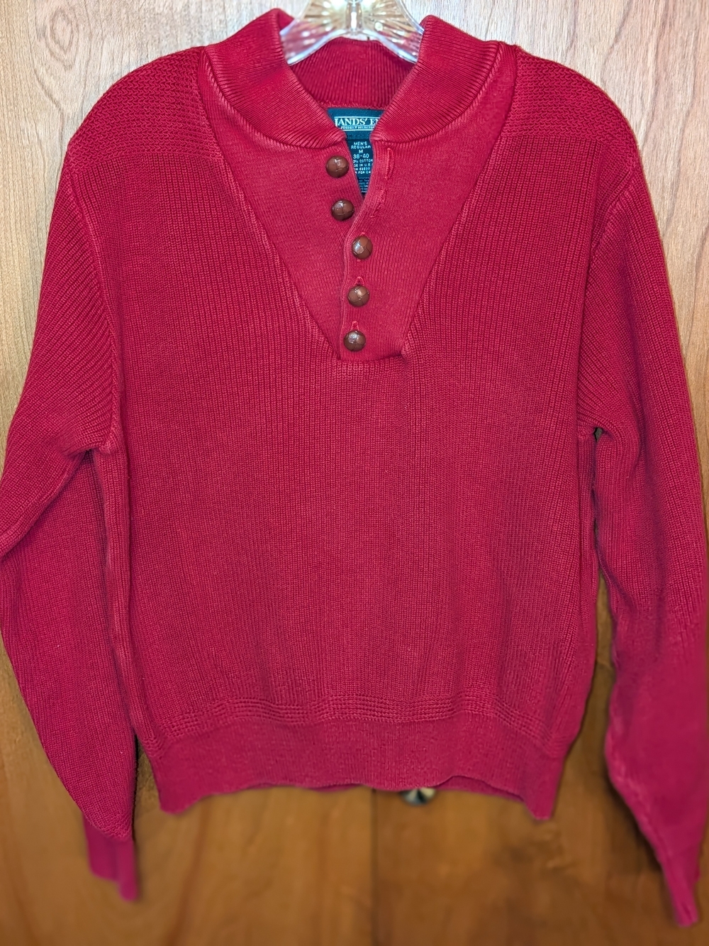 Lands' End Men's Deep Red Button-Front Turtleneck Sweater